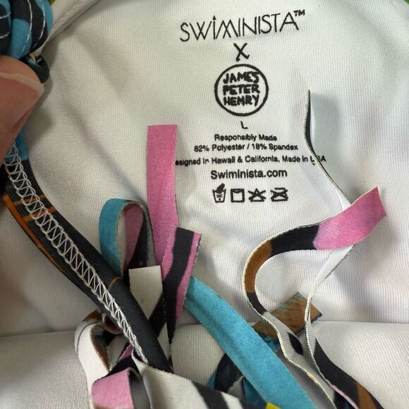 Swiminista X James Peter Henry girls Sydney print fringe swimsuit L New - Picture 5 of 6